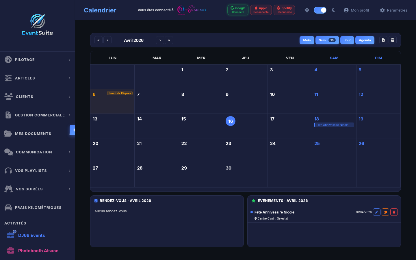EventSuite - Calendrier intégré avec synchronisation Google et Apple