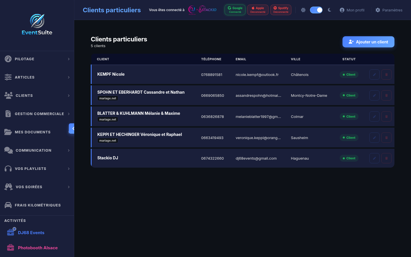 EventSuite - Gestion clients CRM
