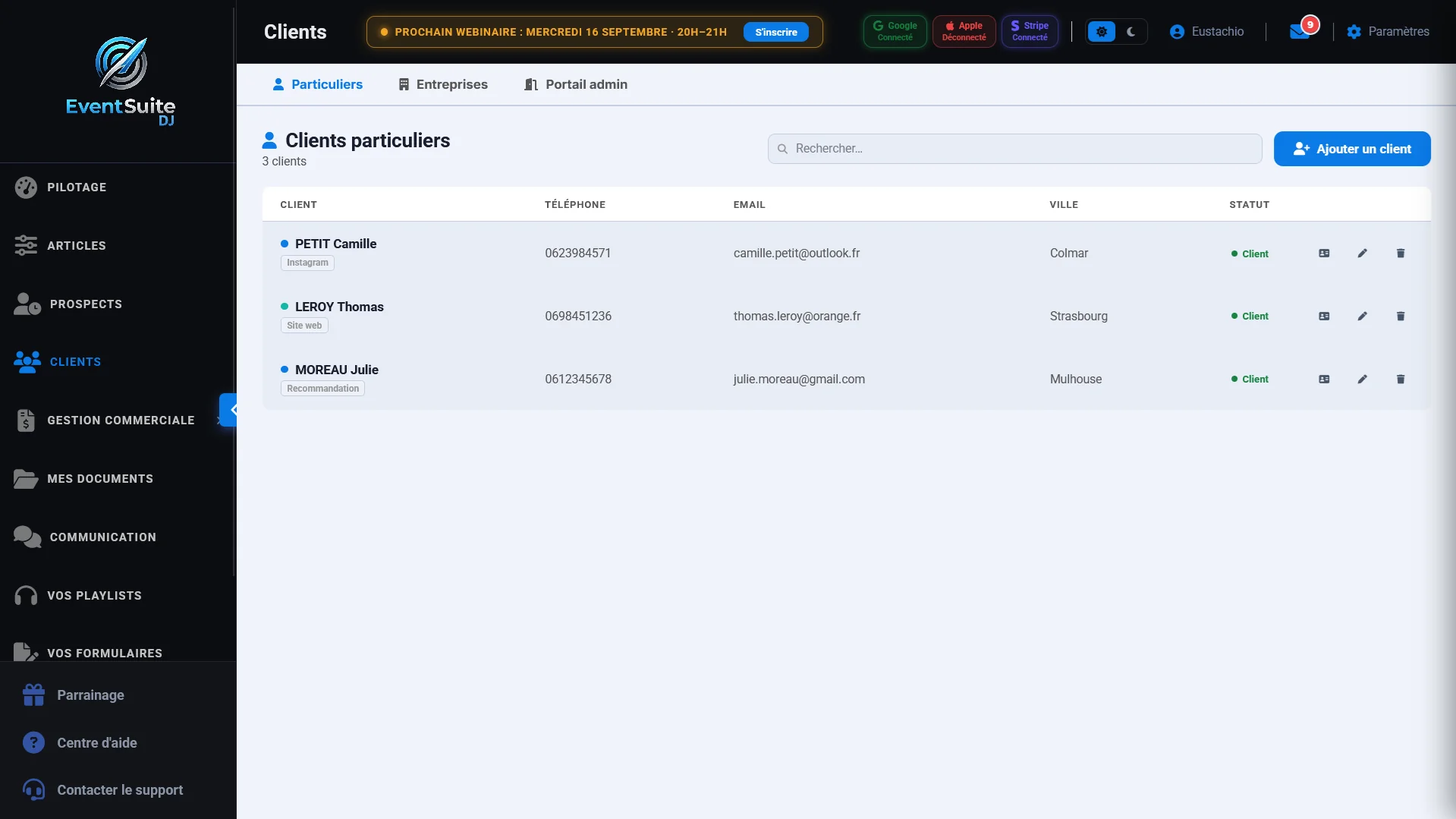 EventSuite — CRM clients événementiel