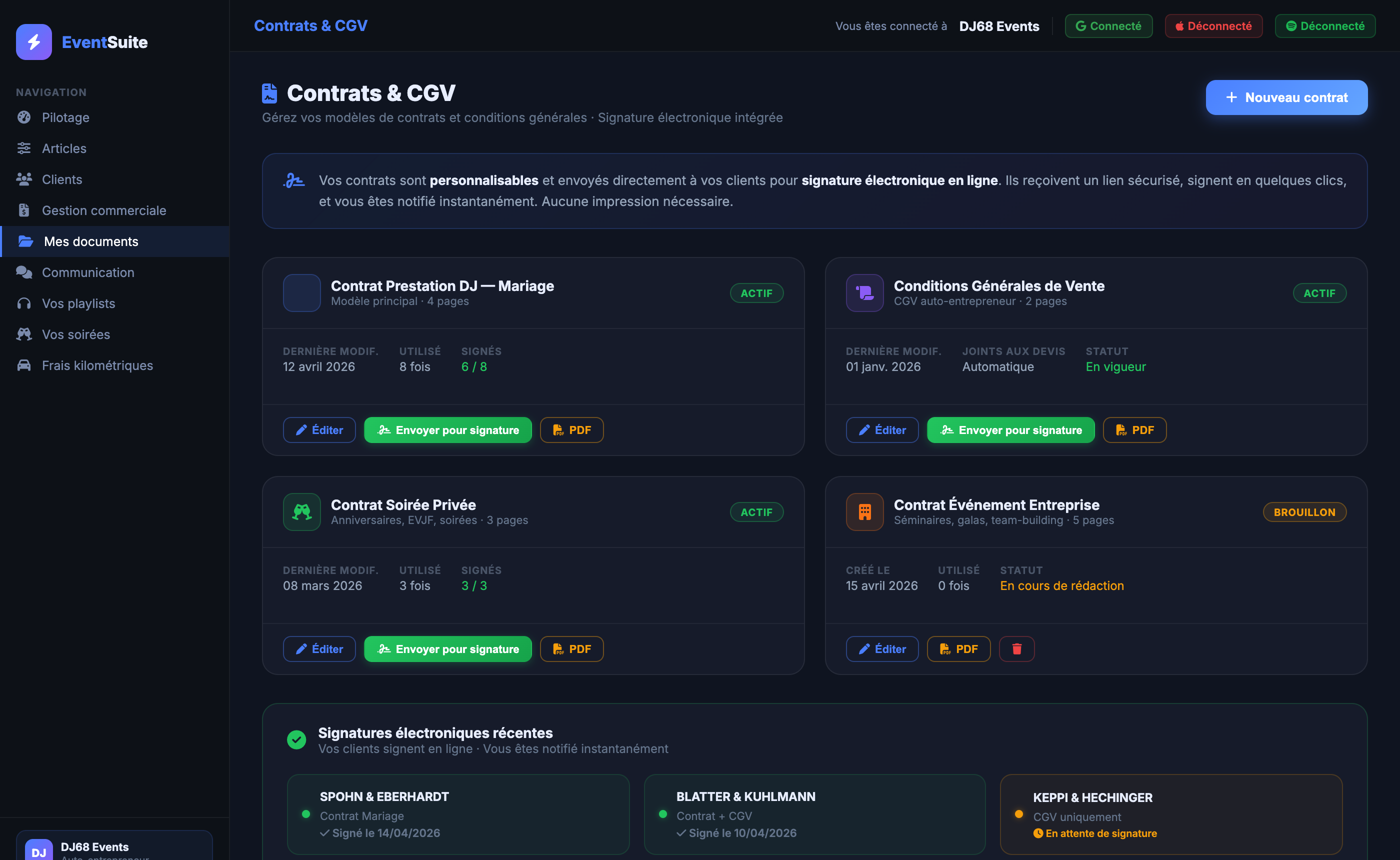 EventSuite - Contrats et CGV avec signature electronique