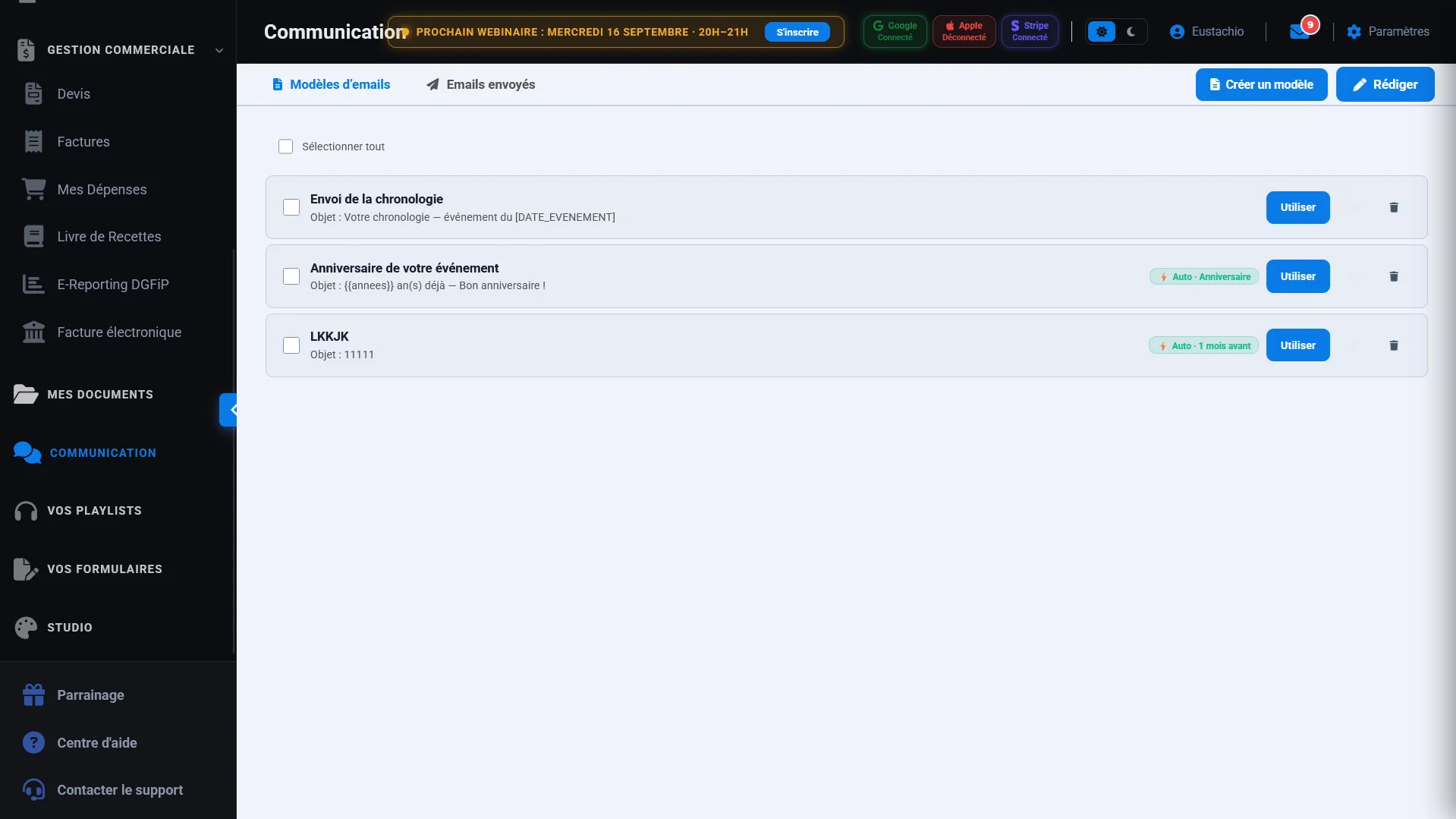 EventSuite — Bibliothèque de modèles d'emails