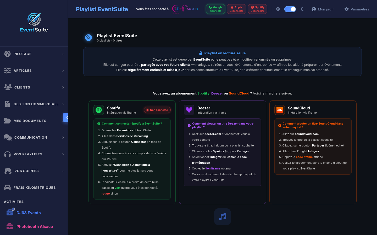 EventSuite - Partage de playlist Spotify Deezer SoundCloud